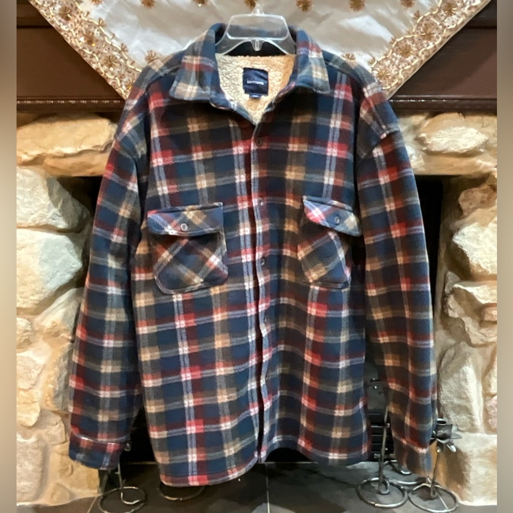 BASIC EDITIONS Men's Plaid Sherpa-Lined Jacket /Shirt - Picture 2 of 9
